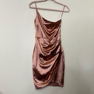 Windsor metallic rose gold one shoulder mini dress S